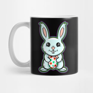 A Kawaii Easter Bunny holding a painted Easter Egg Mug